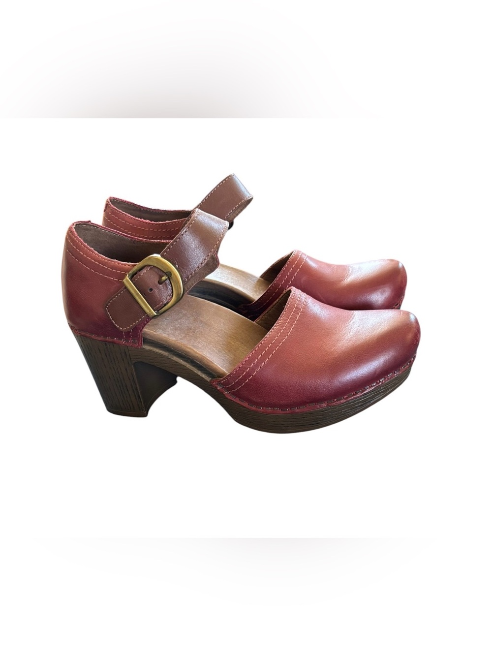 Dansko Darlene Full Grain Leather  Mary Jane Clog Shoe Sz 39/9 3” Block Heel Red
